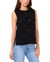 Vince Camuto Open Stitch Sleeveless Cotton Blend Sweater In Rich Black
