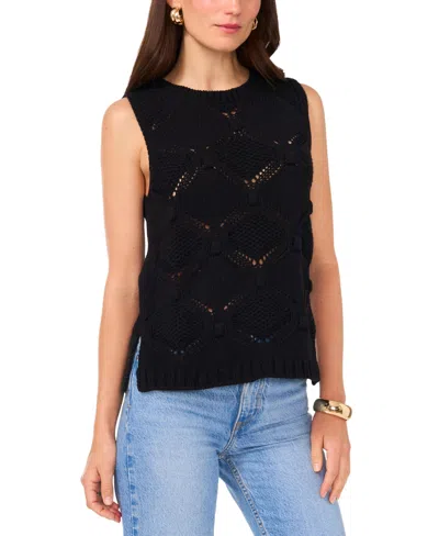 Vince Camuto Open Stitch Sleeveless Cotton Blend Sweater In Rich Black