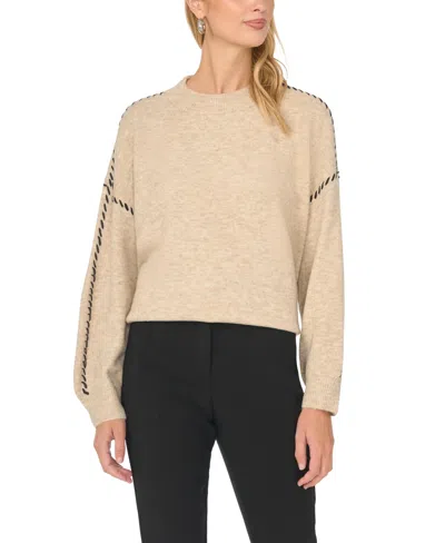 Vince Camuto Women's Crewneck With Whipstitch Long Sleeve Loose-fit Sweater In Brown