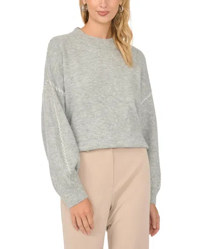 Vince Camuto Women's Crewneck With Whipstitch Long Sleeve Loose-fit Sweater In Gray