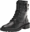 Vince Camuto Women's Croc Lace Up Fawdry Block Heel Leather Combat Boot In Black In Black