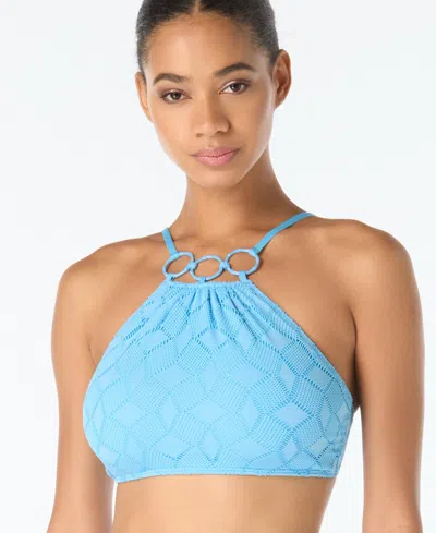 Vince Camuto Women's Crochet High-neck Ring Bikini Top In Blue