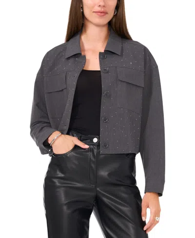 Vince Camuto Women's Cropped Button-up Shirt Jacket In Black