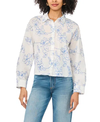 Vince Camuto Women's Cropped Embroidered Button Down Blouse In White