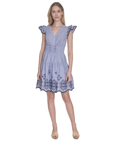Vince Camuto Women's Day Cotton Embroidered Cap-sleeve Dress