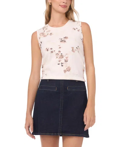 Vince Camuto Women's Delicate Flower Print Sleeveless Sweater In Brown