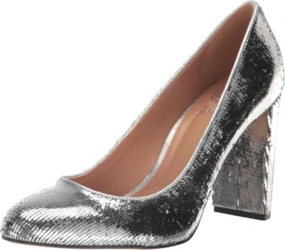 Pre-owned Vince Camuto Women's Desimmys Block Heel Pump In Silver
