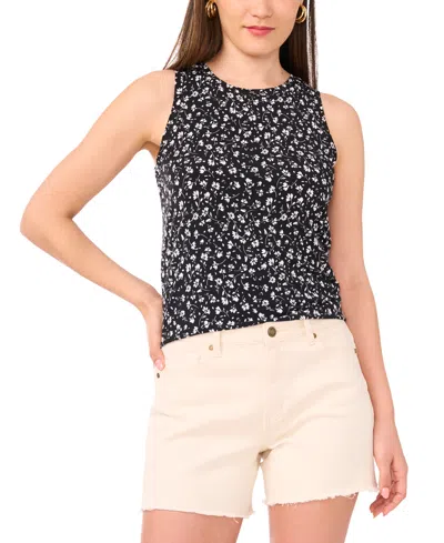 Vince Camuto Women's Ditsy-print Sleeveless Keyhole Top In Black