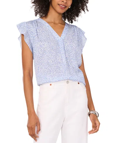 Vince Camuto Abstract Print V-neck Top In Serene Sky