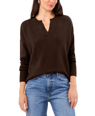 Vince Camuto Women's Dropped-shoulder V-neck Sweater In Chocolate