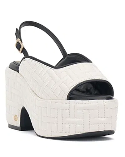 Vince Camuto Women's Elana Quilted Platform Wedge Sandals In Coconut Creme,black Quilted