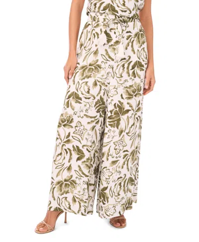 Vince Camuto Floral Wide Leg Drawstring Pants In Green
