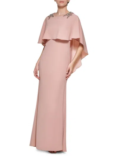 Vince Camuto Women's Embellished Cape Column Gown In Blush