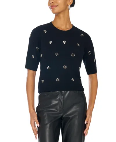 Vince Camuto Women's Embellished Crewneck Short-sleeve Sweater In Blue