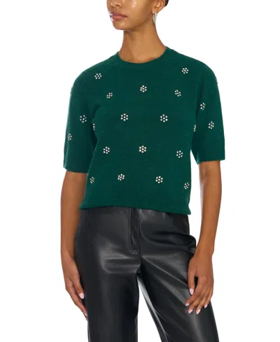 Vince Camuto Women's Embellished Crewneck Short-sleeve Sweater In Green
