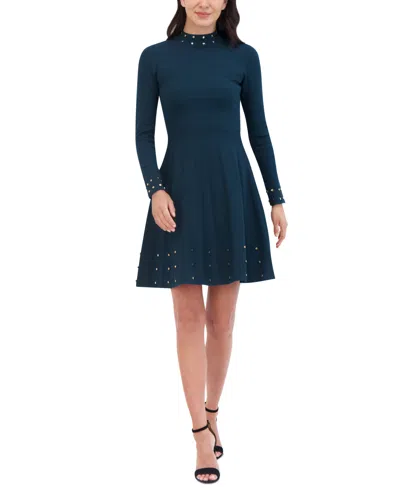 Vince Camuto Women's Embellished Mock Neck Dress In Black