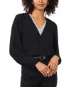 Vince Camuto Rhinestone Trimmed Long Sleeved Top In Rich Black