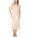 Vince Camuto Embroidered Off The Shoulder Linen Blend Dress In Natural