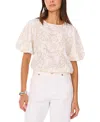Vince Camuto Floral Eyelet Puff Sleeve Cotton Top In Ultra White