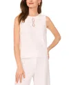 Vince Camuto Lattice Inset Keyhole Back Sleeveless Top In Ultra White