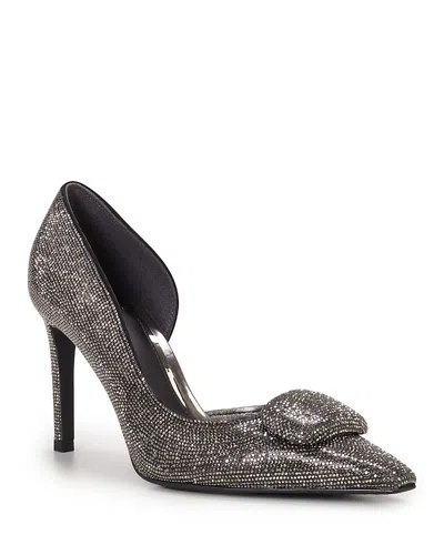 Vince Camuto Women's Emelia Pointed Toe Pave Embellished High Heel Dress Pumps In Anthracite Rhinestone