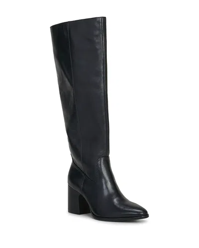 Vince Camuto Womens Sangeti Snip Toe Block Heel Knee High Boots Regular Narrow Calf Wide Extra Wide Calf In Black