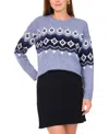 Vince Camuto Women's Fair Isle Crew Neck Sweater In Purple