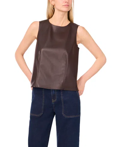 Vince Camuto Women's Faux-leather Sleeveless Crewneck Top In Brown