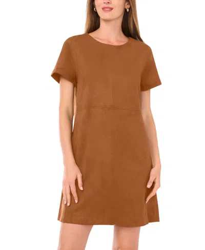 Vince Camuto Women's Faux-suede Seamed-panel Shift Mini Dress In Brown