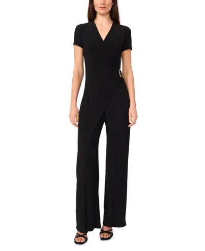 Vince Camuto Women's Faux-wrap Buckle-trim Keyhole Jumpsuit In Rich Black