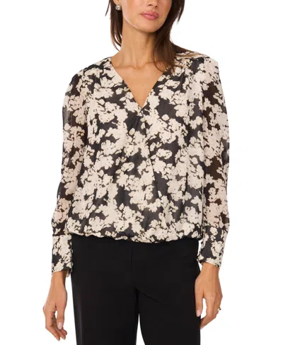 Vince Camuto Floral Print Top In Rich Black