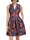 Vince Camuto Petites Womens Embroidered Polyester Fit & Flare Dress In Navy Red