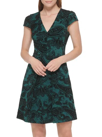 Vince Camuto Women's Flocked Fit & Flare Dress In Hunter