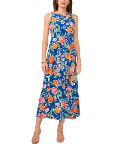 Vince Camuto Women's Floral Back Keyhole Sleeveless Dress In Base Blue