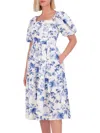 Vince Camuto Womens Floral Smocked Midi Dress In Blue