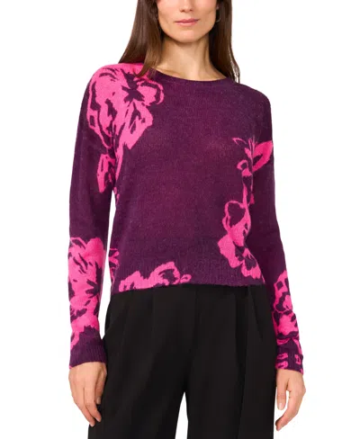 Vince Camuto Women's Floral Crewneck Long-sleeve Sweater In Pink