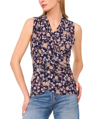 Vince Camuto Floral Crossover Wrap Front Tank In Blue