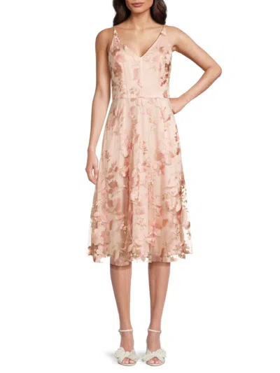 Vince Camuto Women's Floral Embroidered Mesh Midi Dress In Blush
