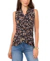 Vince Camuto Women's Floral Crossover Wrap-front Sleeveless Top In Rich Black