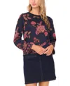 Vince Camuto Women's Floral Jacquard Crewneck Blouse In Blue