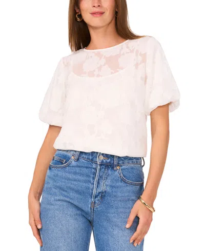 Vince Camuto Women's Floral-jacquard Puff-sleeve Top In New Ivory