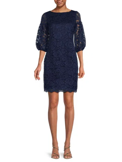 Vince Camuto Women's Floral Lace Shift Dress In Navy