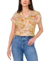 Vince Camuto Women's Floral Metallic Split-neck Cap-sleeve Top In Crushed Orange