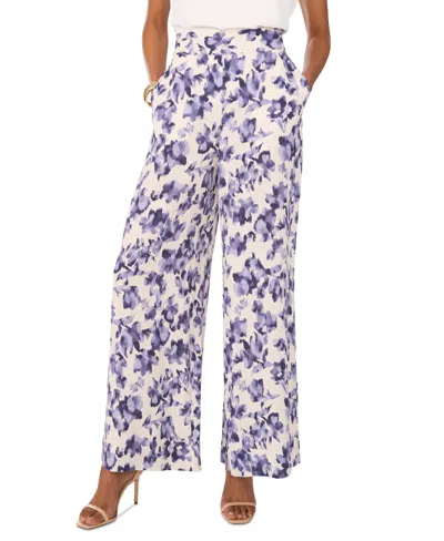Vince Camuto Women's Floral Mid-rise Wide-leg Pants In Serene Sky
