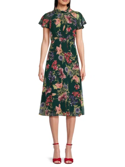Vince Camuto Women's Floral Midi Dress In Hunter