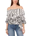 VINCE CAMUTO WOMEN'S FLORAL OFF THE SHOULDER BUBBLE SLEEVE TIE FRONT BLOUSE