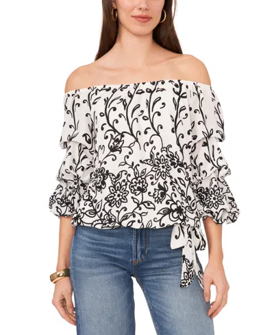 Vince Camuto Women's Floral Off The Shoulder Bubble Sleeve Tie Front Blouse In New Ivory