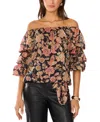 Vince Camuto Floral Off The Shoulder Bubble Sleeve Top In Rich Black