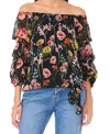 Vince Camuto Plus Size Off-the-shoulder Floral-print Bubble Top In Rich Black