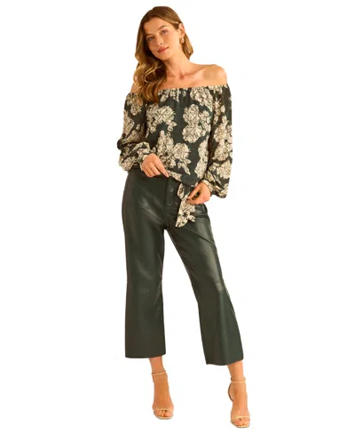 Vince Camuto Women's Floral Off-the-shoulder Long-sleeve Blouse In Green